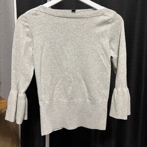 Ann Taylor Light Gray Long Sleeve Silk and Cotton Blend Sweater Top